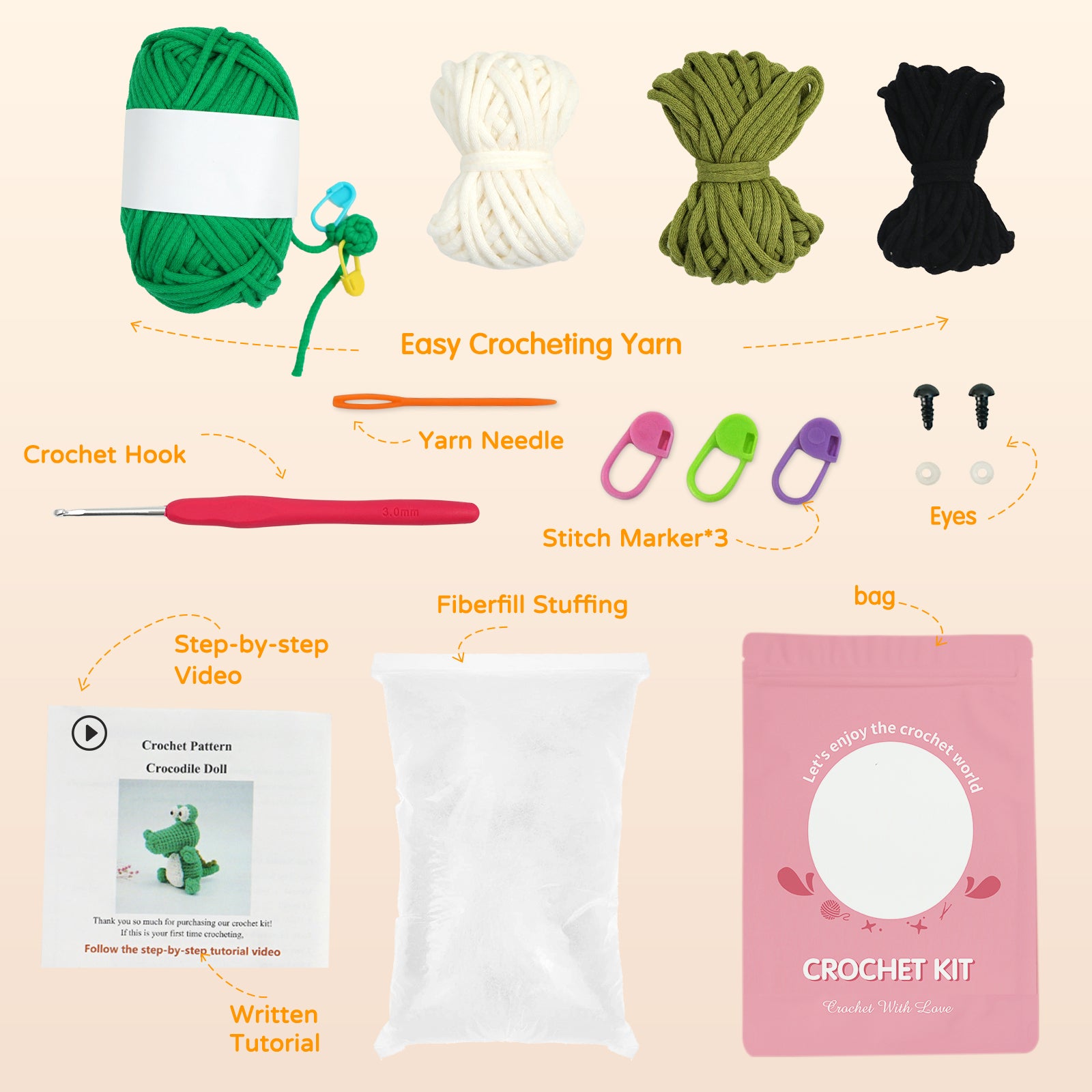 Crocodile beginner crochet kit by yammiami